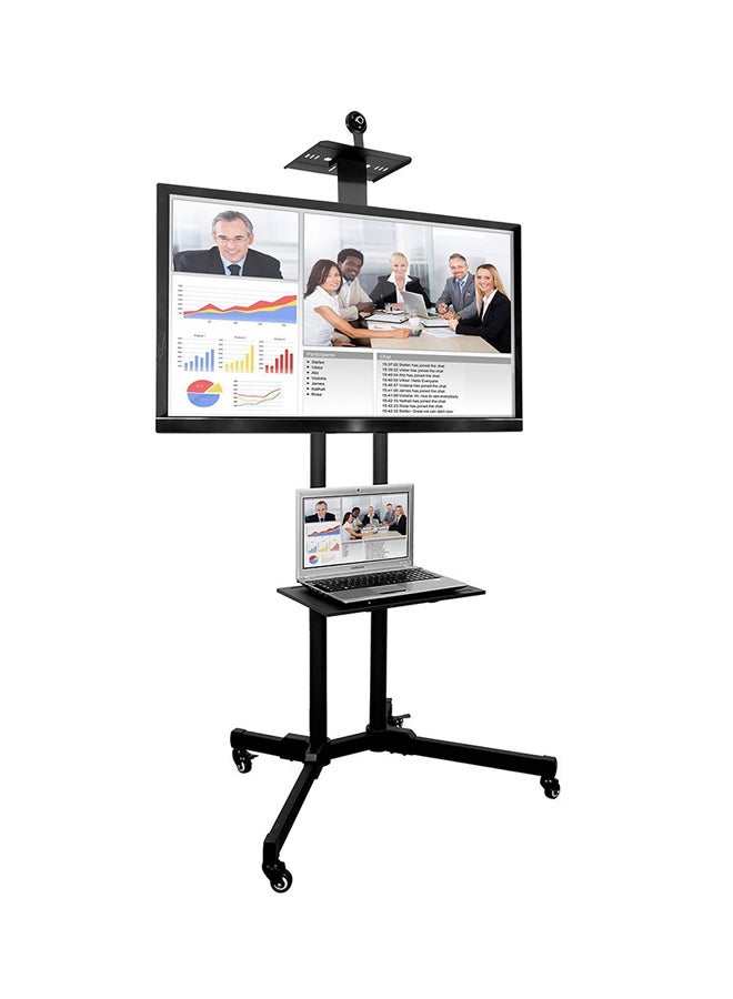Mobile TV Stand Rolling TV Cart: Floor TV Trolley for 32” to 65” LCD LED Flat Curved Screen Tilt Height Adjustable with Wheels Cable Management Black Black