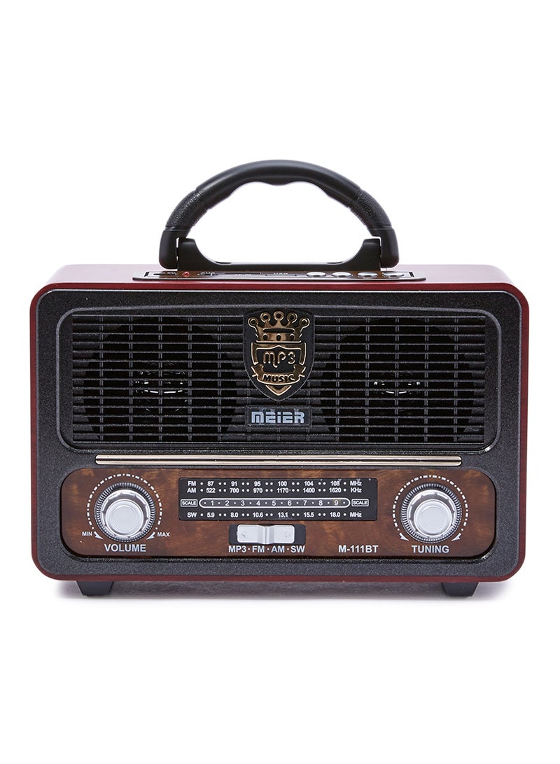 PUXING Portable Bluetooth Radio Speaker With USB Charging Cable M-111BT Black/Brown - Image 1