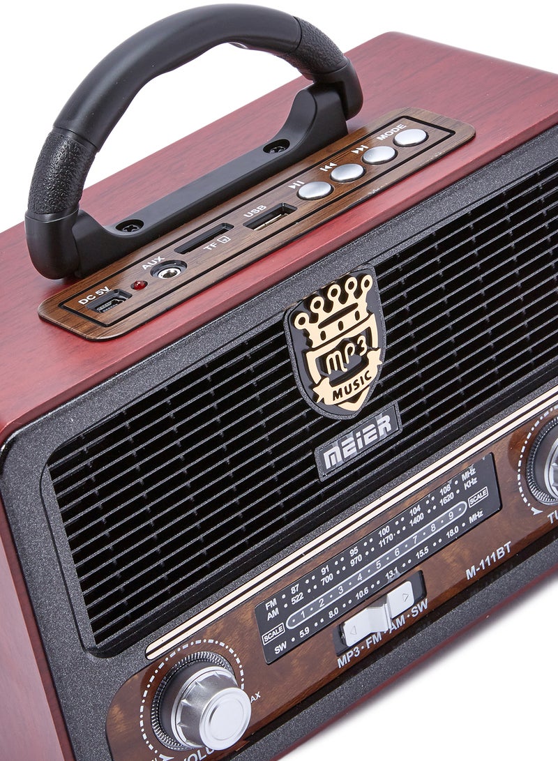 PUXING Portable Bluetooth Radio Speaker With USB Charging Cable M-111BT Black/Brown - Image 4