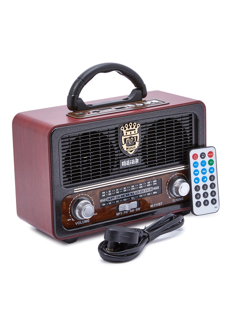 PUXING Portable Bluetooth Radio Speaker With USB Charging Cable M-111BT Black/Brown - Image 2