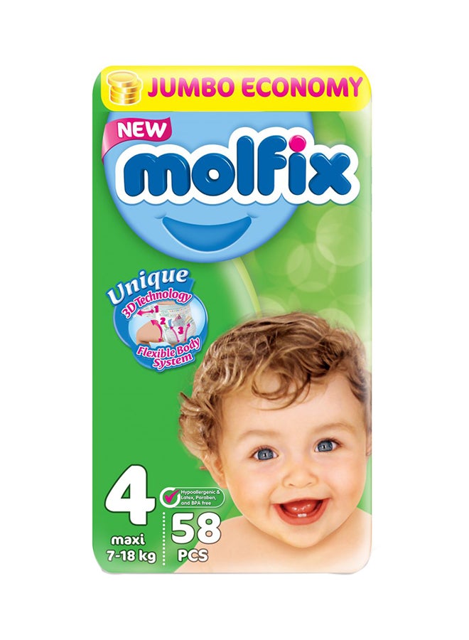 Molfix Moflix Jumbo Maxi Diaper, Size 4(7-18) kg, 58 Count 