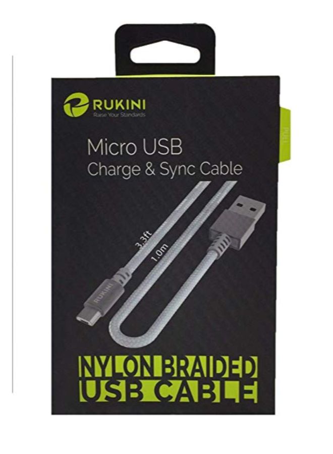 روكيني كابل Micro USB مُضّفر من النايلون رمادي - Image 2