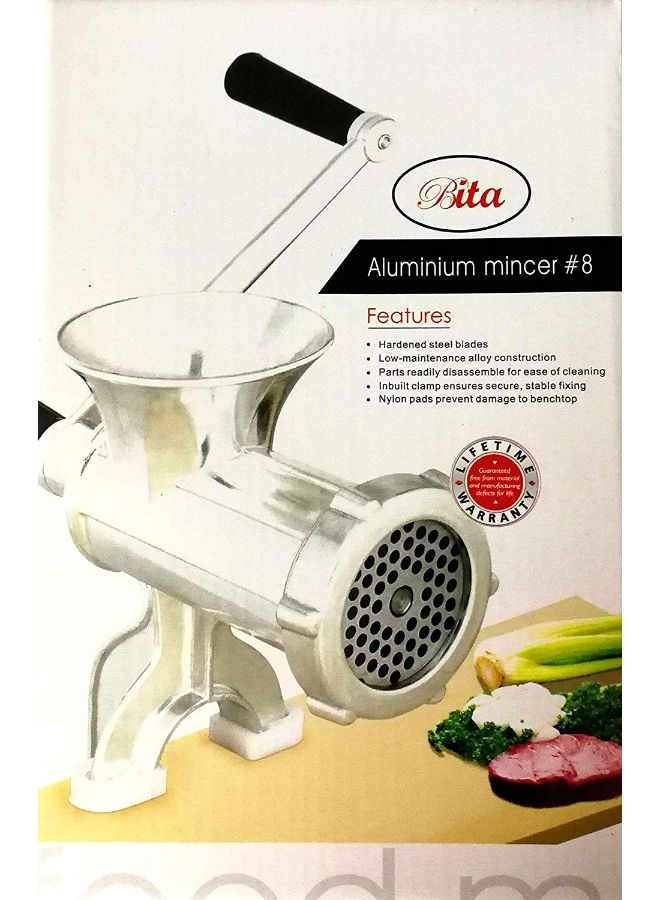 BITA Aluminium Meat Mincer Silver/White 8centimeter  - Image 1