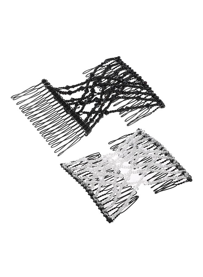 مجموعة مشبك مزدوج للشعر قابلان للتمدد ومزينان بالخرز مكونة من قطعتين أسود/ أبيض 26 X 16 X 3سم