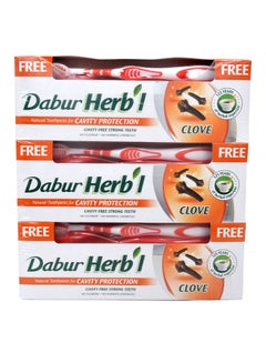 Dabur 3-Piece Herbal Clove Cavity Protection Toothpaste With Brush 150grams 
