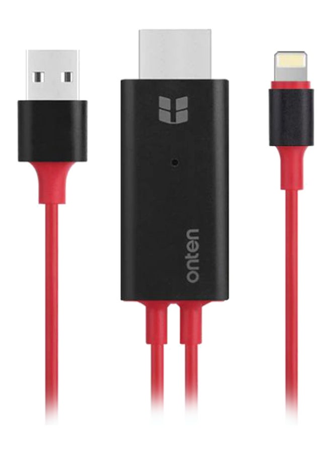 onten Lightning To HDMI Cable For Apple iPhone/iPad Red/Black - Image 1