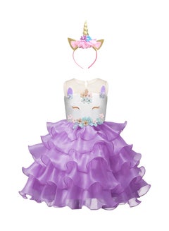 Seemo Unicorn Princess Party Dress With Hair Band Purple  - Image 1