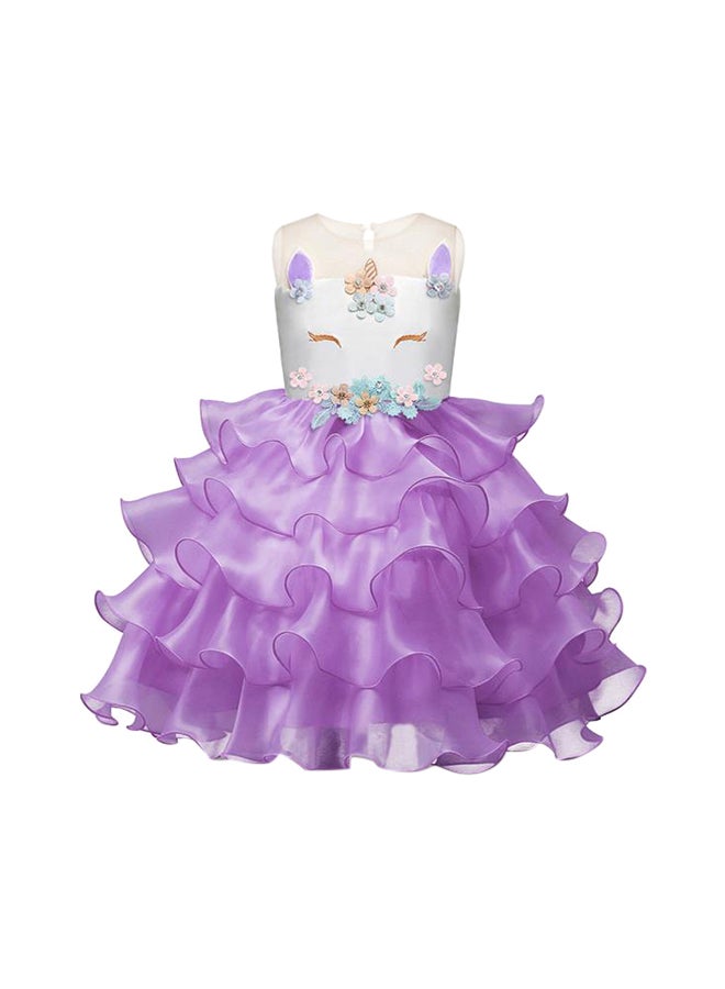 Seemo Unicorn Princess Party Dress With Hair Band Purple  - Image 2