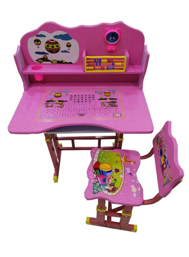 أملا كرسي خشبي مريح للتعلم للطلاب مع طاولة بلون نابض بالحياة، وردي - Image 1