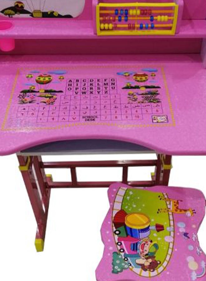 أملا كرسي خشبي مريح للتعلم للطلاب مع طاولة بلون نابض بالحياة، وردي - Image 2