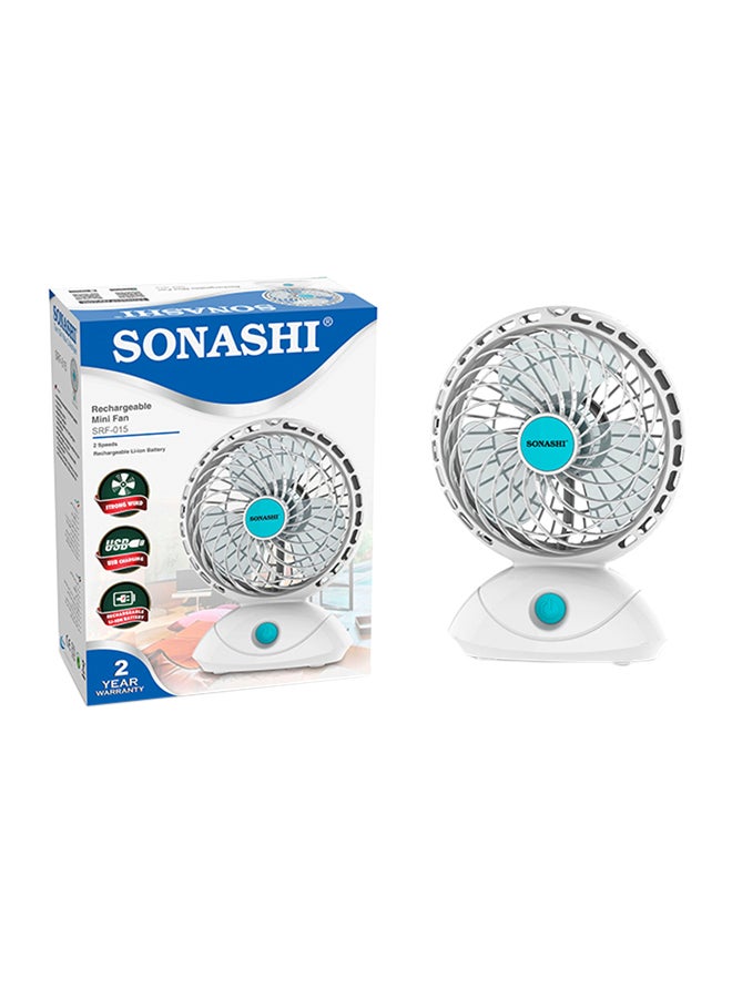 SONASHI - 5 Inch Rechargeable Mini Fan With 2 Speeds | Continuous Working Of 2 Hours(High), 4.5 Hours(Low) | 5V Usb Charge And Charging Indicator | Portable Fan SRF-015 White/Blue - Image 1