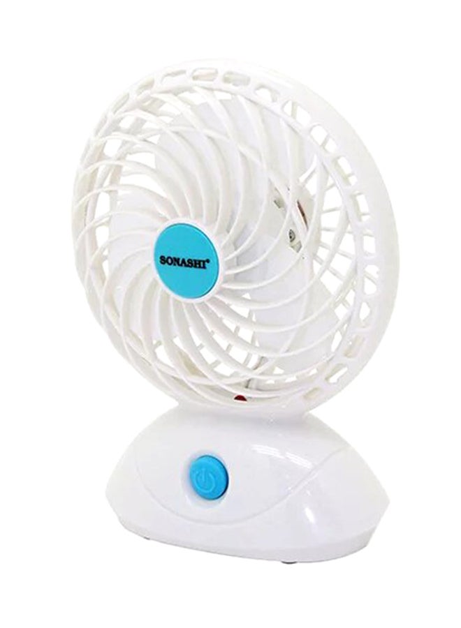 SONASHI - 5 Inch Rechargeable Mini Fan With 2 Speeds | Continuous Working Of 2 Hours(High), 4.5 Hours(Low) | 5V Usb Charge And Charging Indicator | Portable Fan SRF-015 White/Blue - Image 1