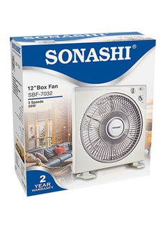 SONASHI 12Inch Box Fan with 3 Speeds | Lightweight and Portable Fan with 1 Hour Timer | Powerful Desk Fan With Copper Motor | Protective Grill for Safety SBF-7032 White/Grey  - Image 4