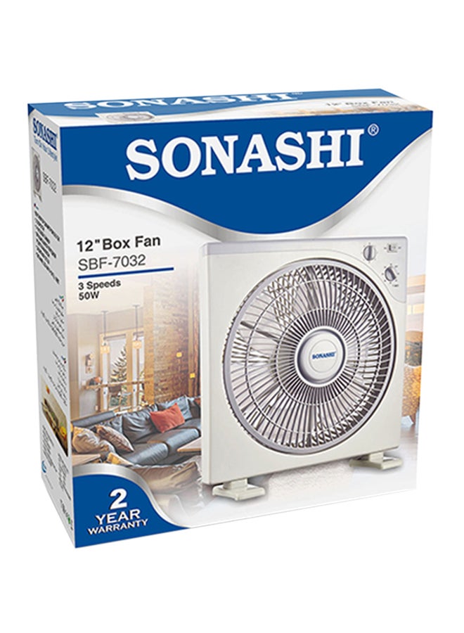 SONASHI - 12Inch Box Fan with 3 Speeds | Lightweight and Portable Fan with 1 Hour Timer | Powerful Desk Fan With Copper Motor | Protective Grill for Safety SBF-7032 White/Grey - Image 1