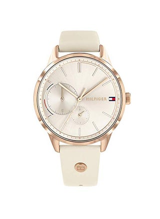 Women's Round Shape Leather Band Analog Wrist Watch 38 mm - Beige - 1782022 - v1568802454/N29929734A_1