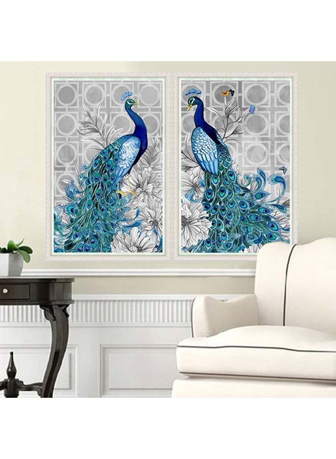 لوحة فنية جدارية بالغرزة المصالبة وماسات 5D بتصميم طاووس متعدد الألوان 32x45سم - Image 2
