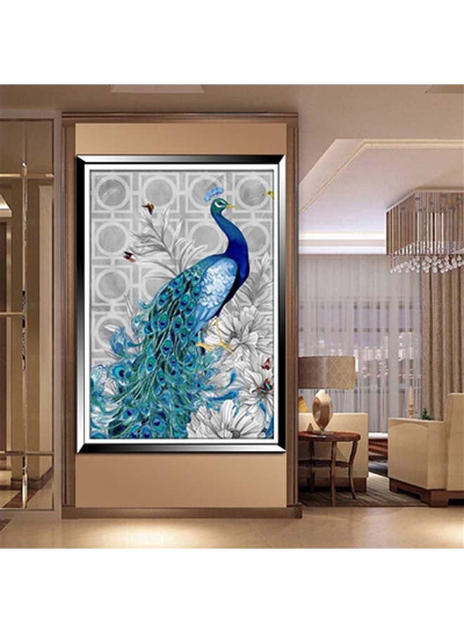 لوحة فنية جدارية بالغرزة المصالبة وماسات 5D بتصميم طاووس متعدد الألوان 32x45سم - Image 3