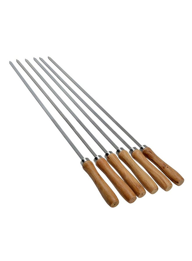 4-Piece Wooden Handle Steel Skewer Brown 42cm