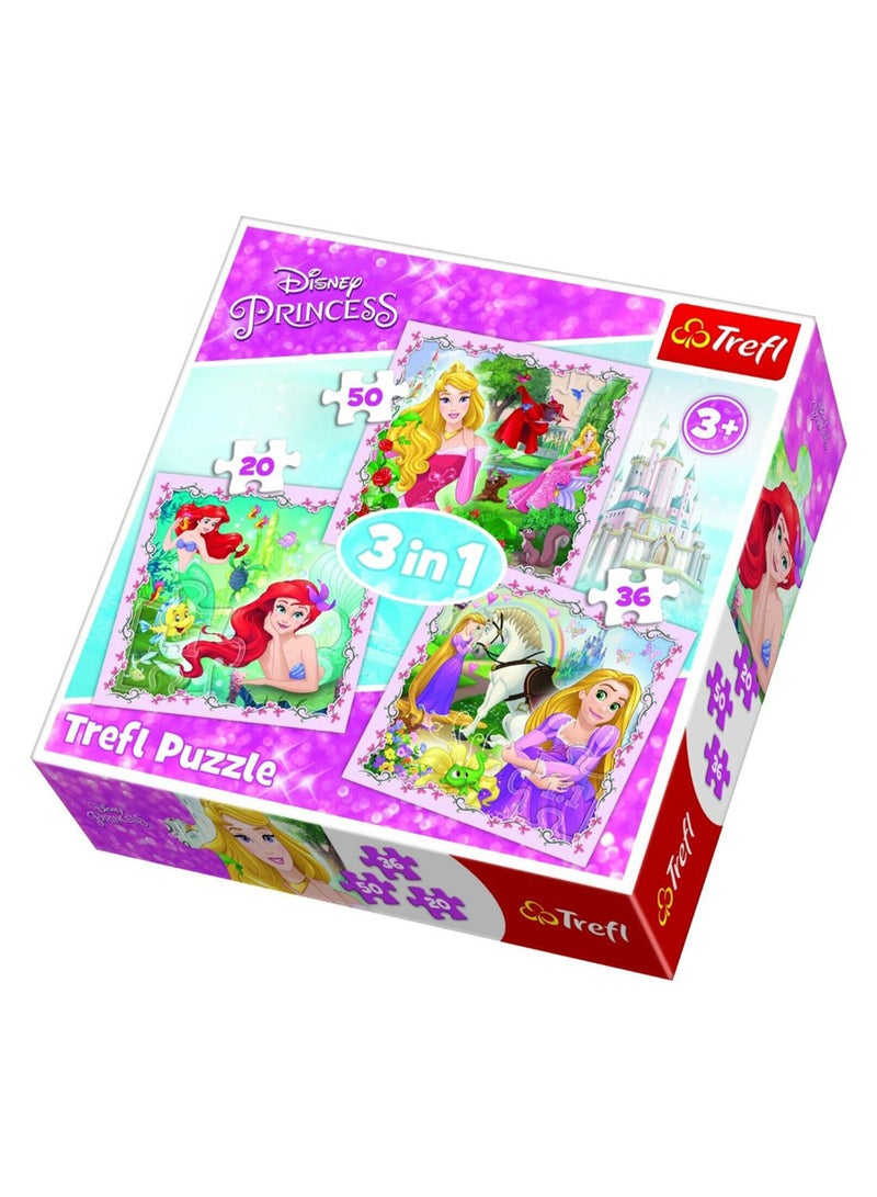 Trefl 3-In-1 Disney Princess Rapunzel Aurora And Ariel Jigsaw Puzzle 28 x 6 x 28cm - Image 1