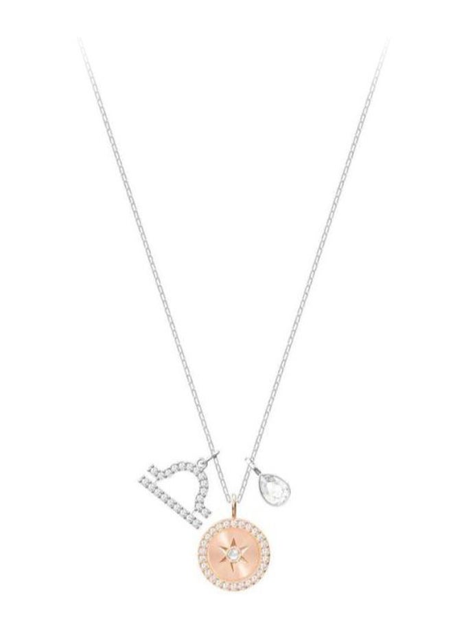 Atiq Silver Libra Zodiac Shape Swarovski Pendant Necklace 