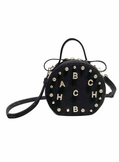 Round Shape Letter Pattern Retro Versatile Zipper Bag Black