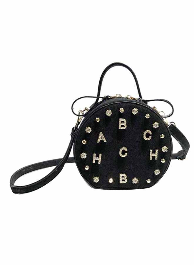 Generic - Round Shape Letter Pattern Retro Versatile Zipper Bag Black - Image 1