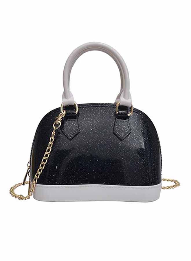 Casual Jelly Zipper Closure Bag Black/White 