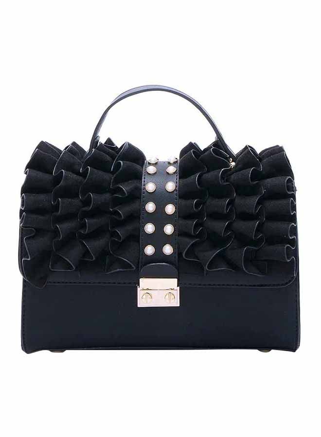 All-Match Pearl Decor Solid Color Bag Black