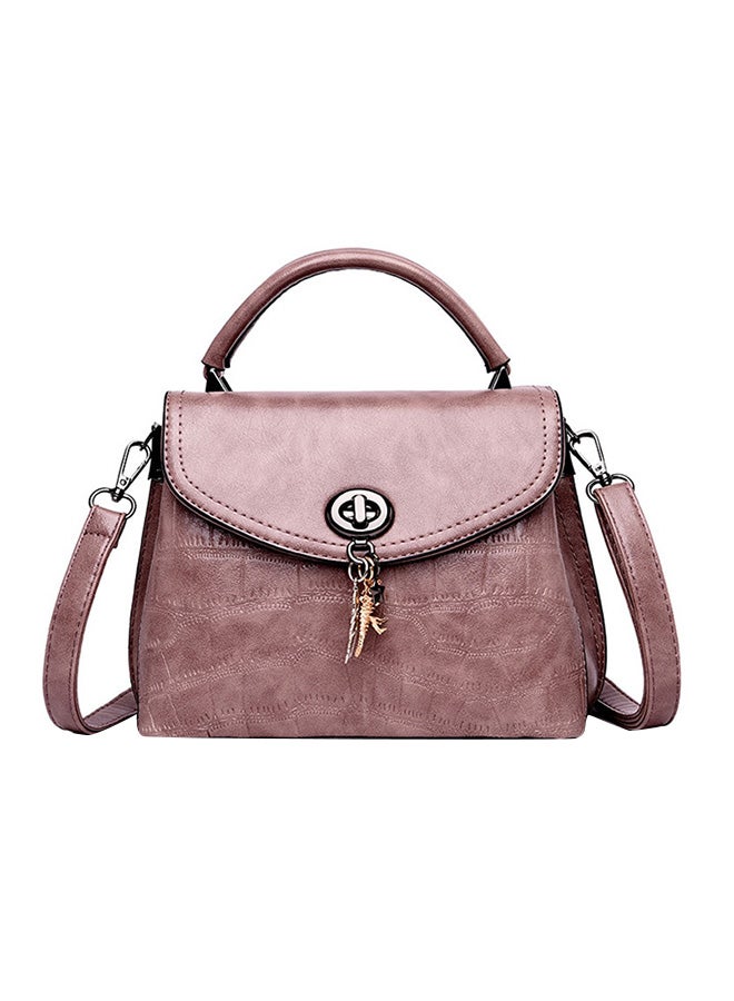 Faddish Solid Color Feather Decor Turn Lock Closure Bag Pink