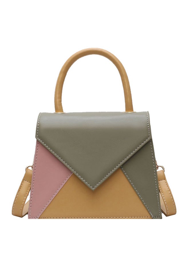Contrast Patchwork Simple Hasp All-Match Versatile Bag Green/Brown/Pink