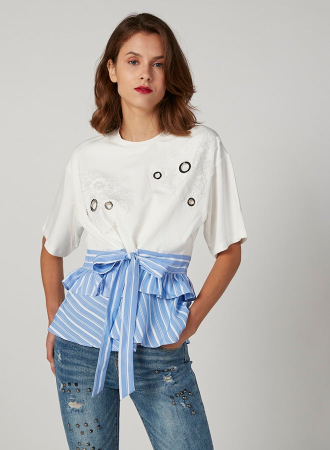 Iconic Ruffled Hem T-shirt Ivory - Image 1