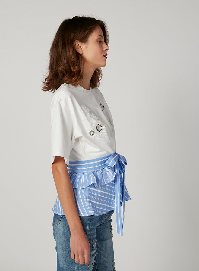 Iconic Ruffled Hem T-shirt Ivory - Image 3