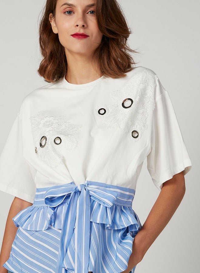 Iconic Ruffled Hem T-shirt Ivory - Image 4