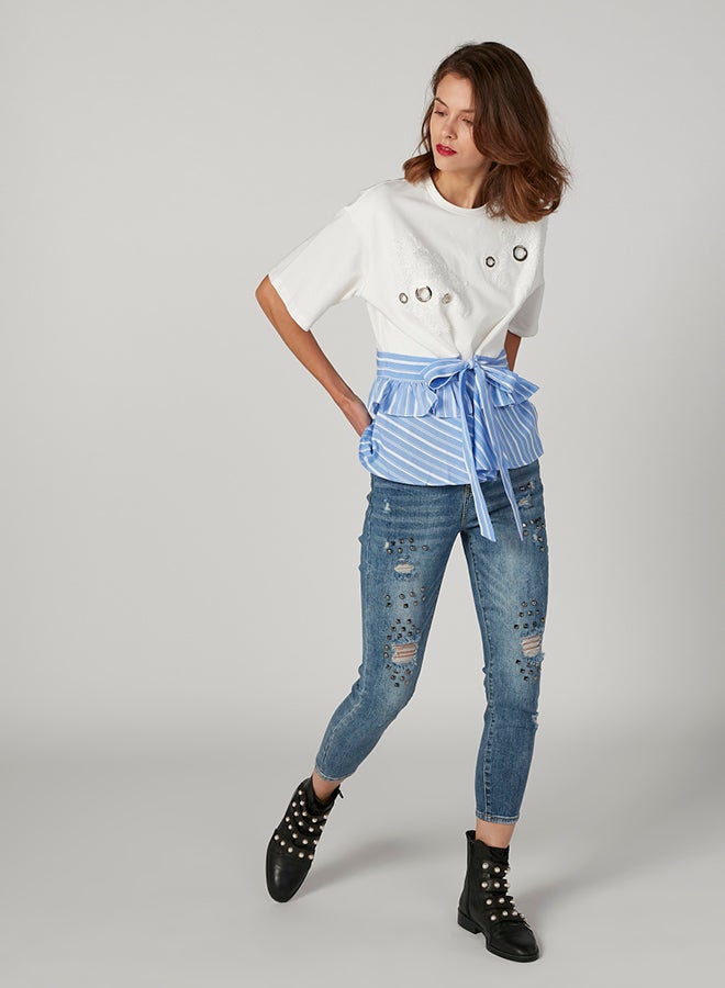 Iconic Ruffled Hem T-shirt Ivory - Image 5