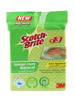 3M Scotch Brite Sponge Cloth Naturals 3 Pieces Green  - Image 3