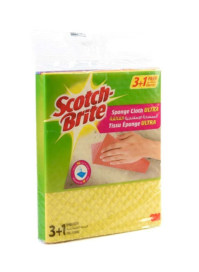 Scotch Brite - Scotch Brite Sponge Cloth Ultra, Pack Of 3+1 Free Multicolour - Image 1