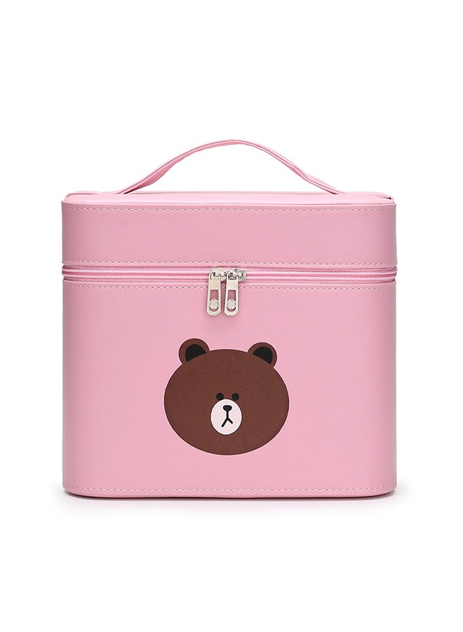 Bear Printed Cosmetic Case Pink/Brown