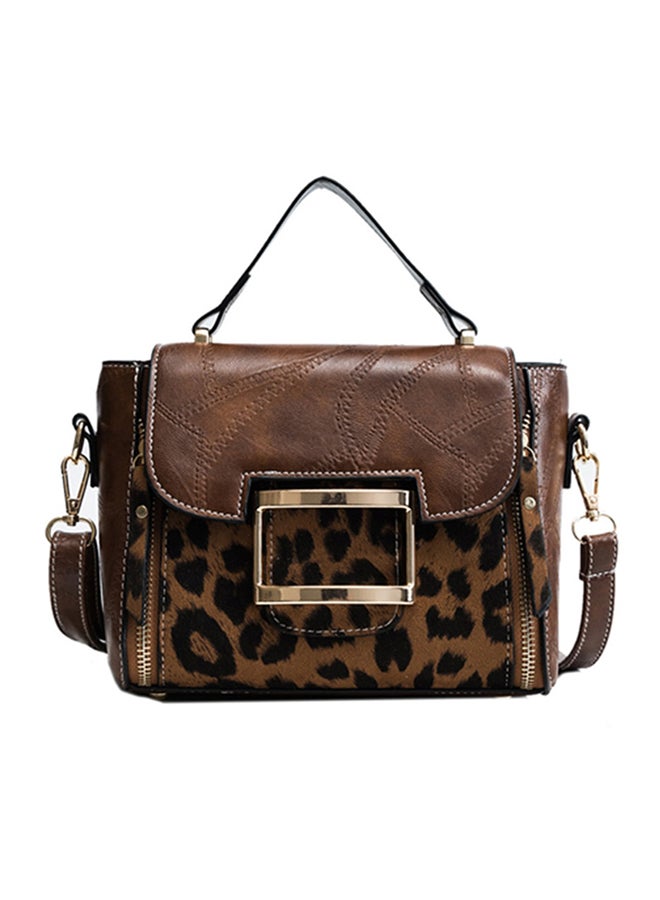 Leopard Patch Vintage Stylish Crossbady Bag Brown/Black 