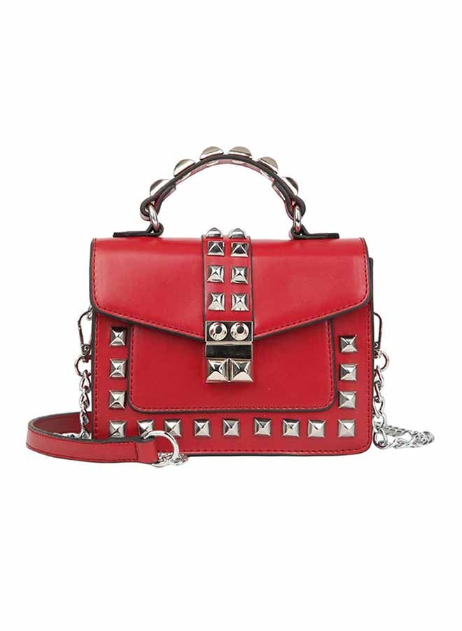 Rivets Design Stylish Crossbody Bag Red/Silver