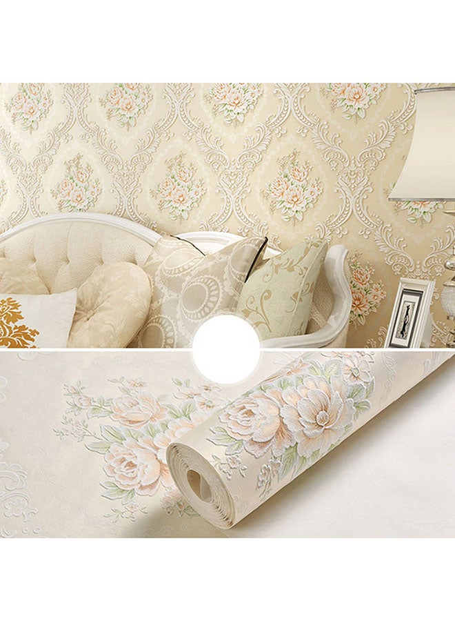 Waterproof Self-Adhesive Flower Pattern Wall Sticker Beige 5x0.6meter 