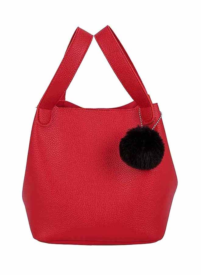 Fashion Solid Colour Simple Ball Pendant Bucket Bag Red 
