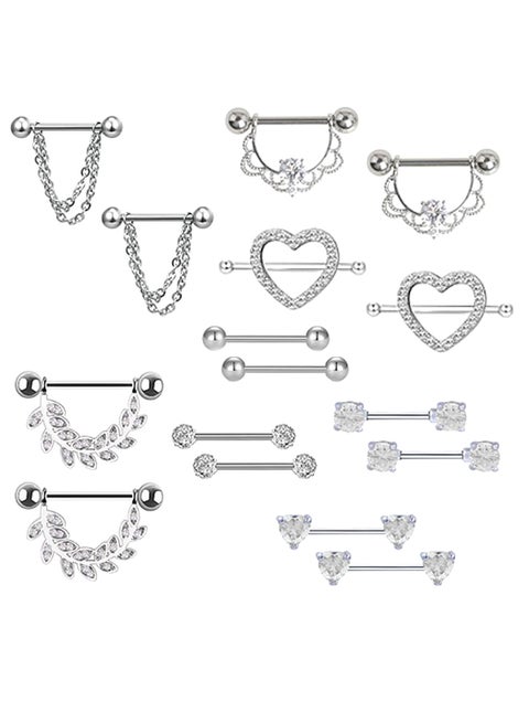 8-Piece Stainless Steel Tongue And Nipple Rings Nipple Ring Set