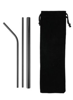 3-Piece Reusable Straw Set With Bag Grey/Black