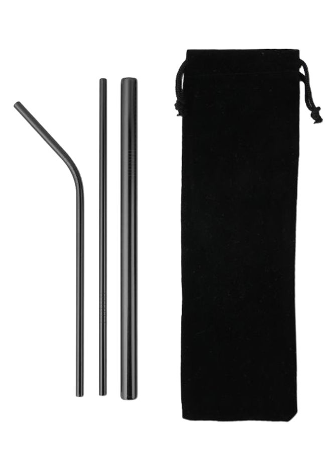 Generic - 3-Piece Reusable Straw Set With Bag Grey/Black - Image 1