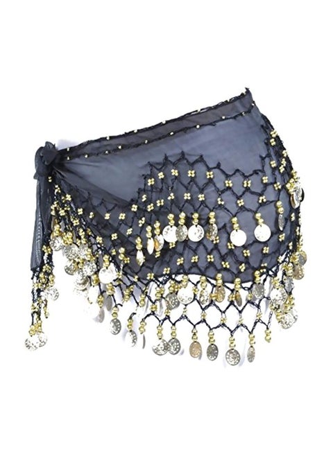 Chiffon Dangling Gold Coins Belly Dance Hip Wrap H-Black/Gold/Silver