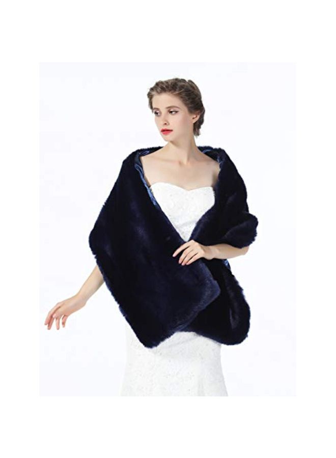 BEAUTELICATE - Bridal Faux Fur Shawl Navy Blue - Image 1