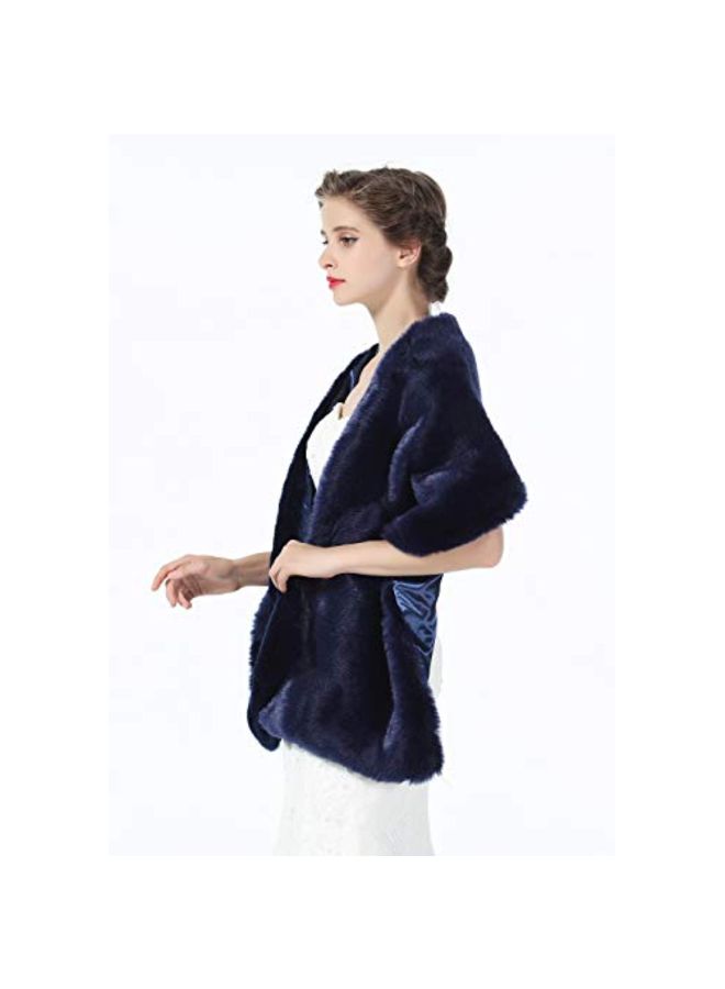 BEAUTELICATE - Bridal Faux Fur Shawl Navy Blue - Image 1