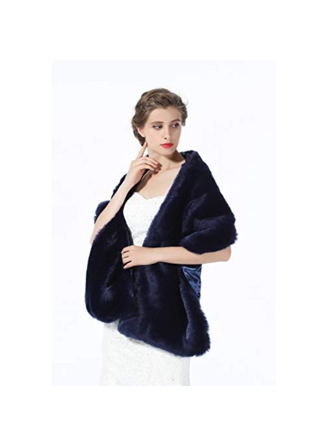 BEAUTELICATE - Bridal Faux Fur Shawl Navy Blue - Image 1