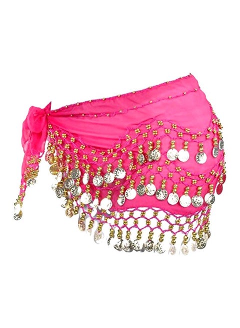 Chiffon Dangling Gold Coins Belly Dance Hip Wrap H-Rose Red/Gold