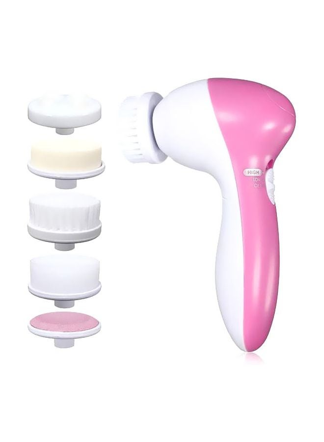 6-In-1 Electric Facial Cleansing And Massager Machine White/Pink - Image 1